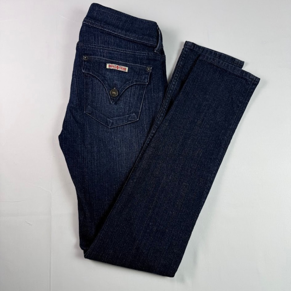 Hudson Collin Flap Skinny Jeans Dark Wash Blue Denim Size 27 Low Rise Button
